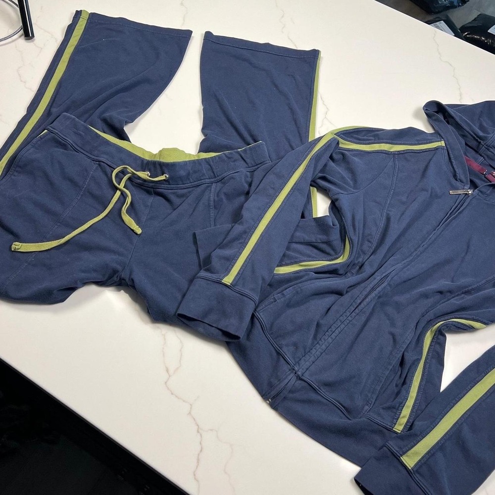 Gloria Vanderbilt Sport Tracksuit Womens Large Navy Blue Lime Green 2 Piece Set
